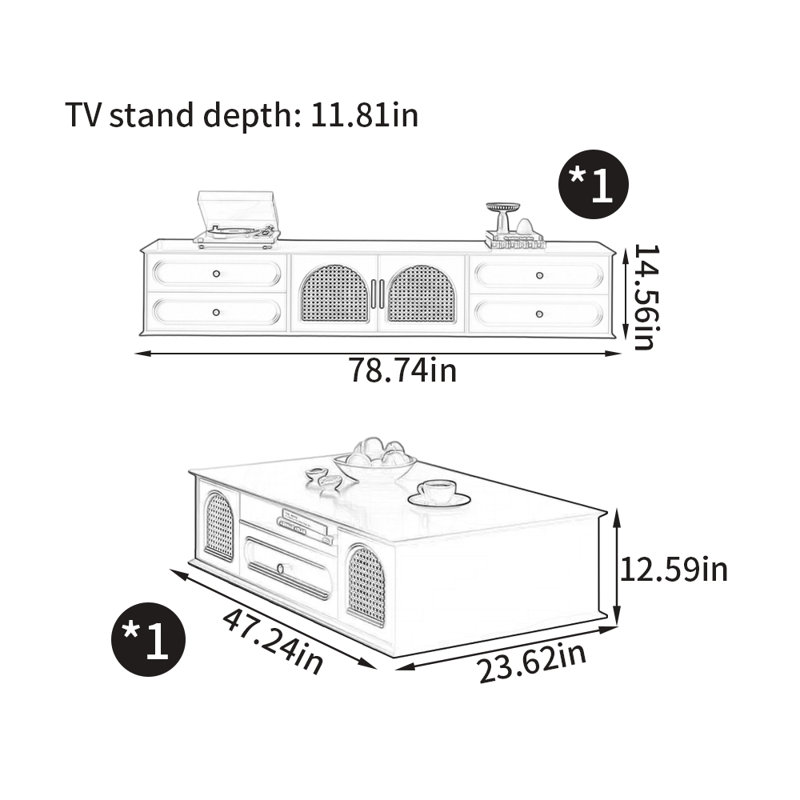 Modern TV stand coffee table combination