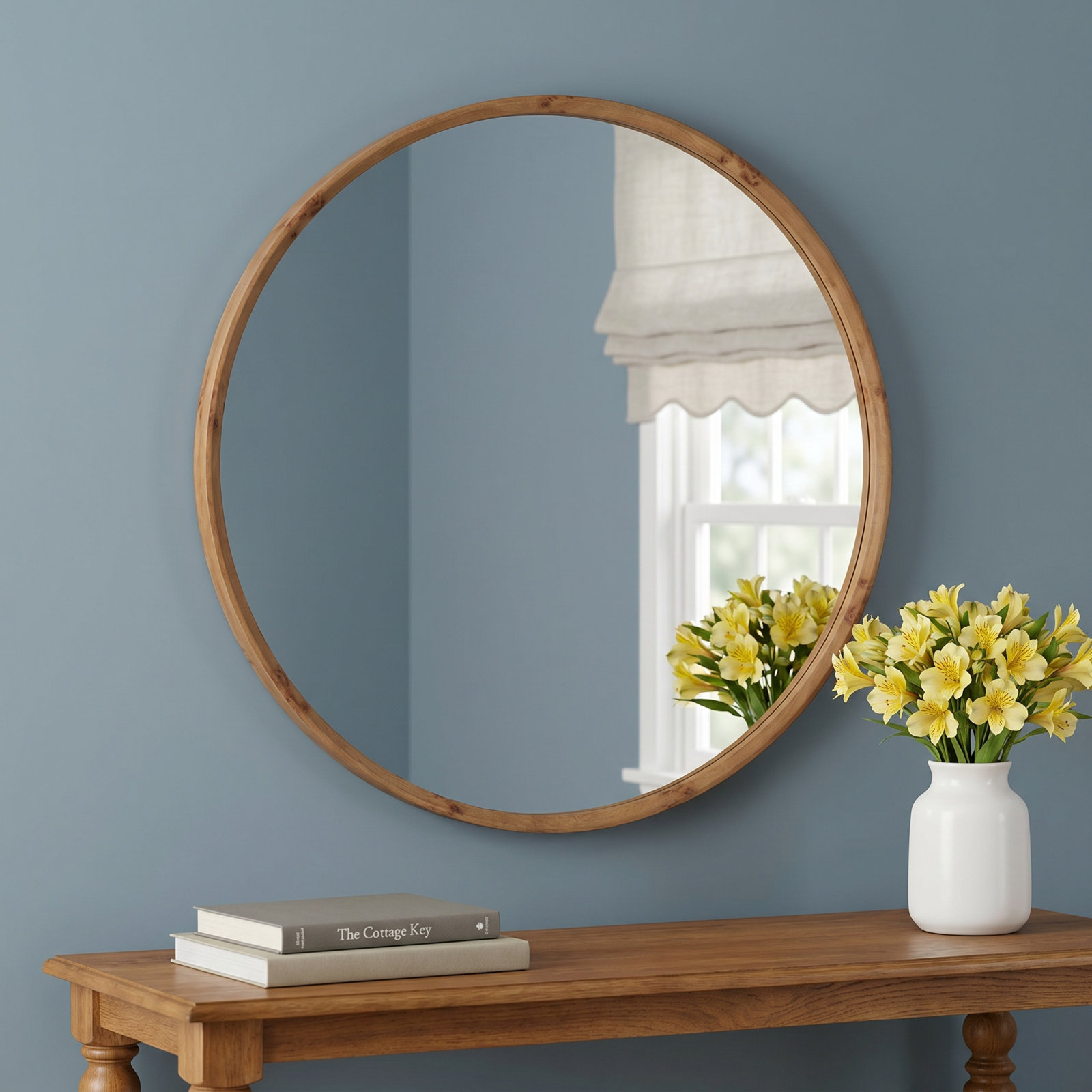 30" Burl Wood Round Mirror