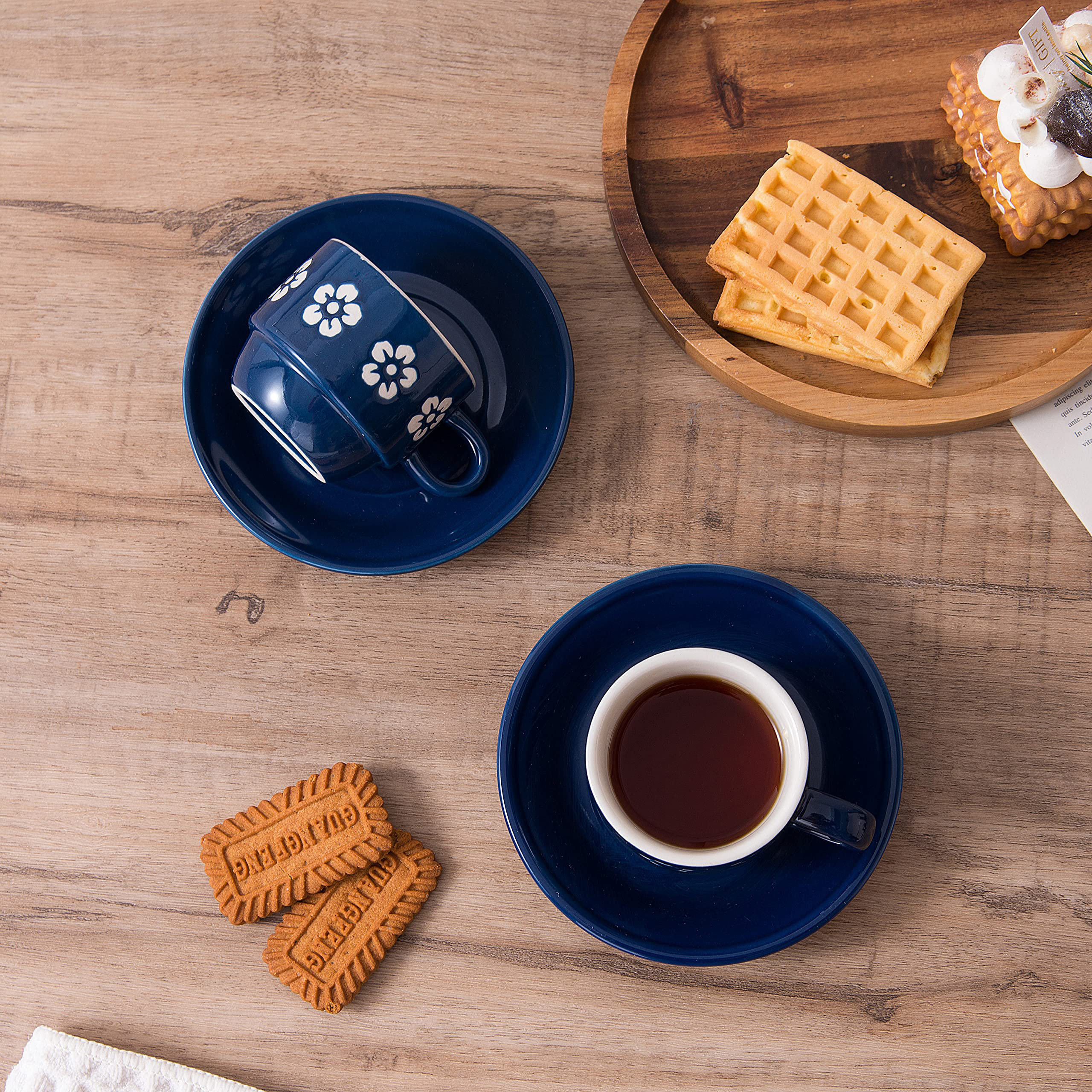 COAHAHA Heart Blue Espresso Cups Set 6Piece Durable Porcelain