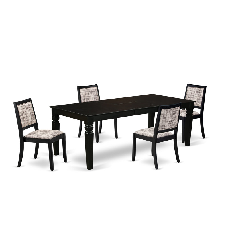 5 Piece Dining Set Includes a Rectangular Kitchen Table with Black Tabletop and 4 Stackable Polyester Fabric Chairs, Black, 5
