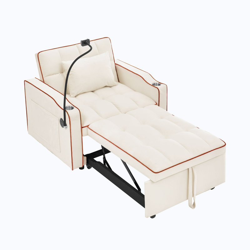 Convertible Pull Out Sleeper Chair, Beige Velvet