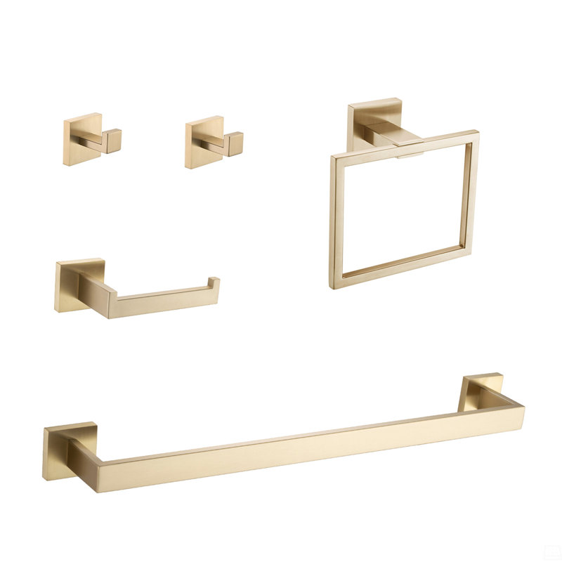 5 - Piece Bathroom Hardware Accessories Set, Brushed Gold