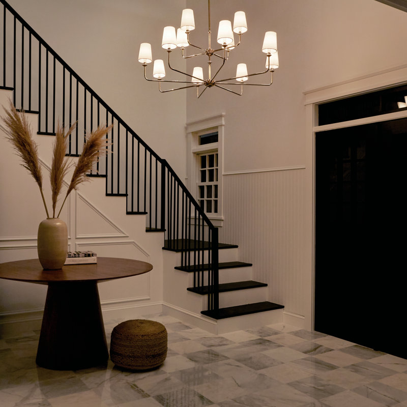 12 - Light Steel Dimmable Tiered Chandelier, Silver