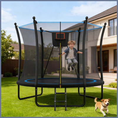 Trampoline 8 pi avec filet d'enclos et échelle, trampoline d'extérieur pour enfants et tout-petits, trampoline récréatif dans la cour arrière