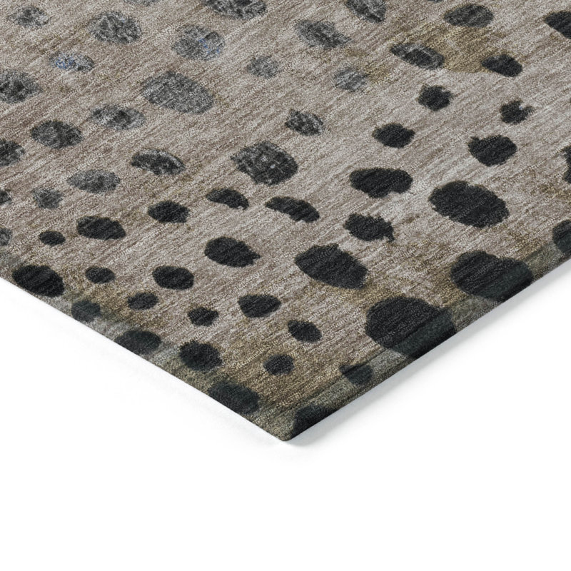Tapis extérieur rond lavable abstrait kaki et taupe 8 '