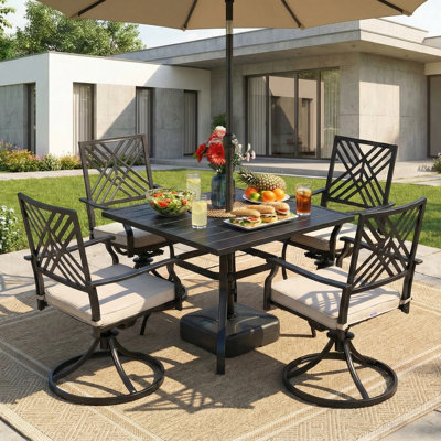  7-piece Patio Dining Set With Cushions And Umbrella PVC-coated polyester Chairs And Table Set For Garden, Backyard