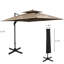 Parasol de patio décalé avec base, pivotement à 360 degrés, plateau double, 8 nervures, inclinaison simple, manivelle, rotation du café, conception de couvercle à double plateau, manivelle facile,