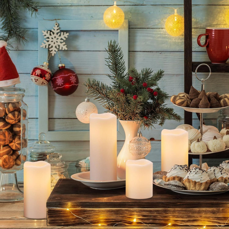Indoor/Outdoor Waterproof Flameless Candles: Flickering White LED Pillar, Battery-Operated, Pack of 4, 3" H4”-8” for Lanterns