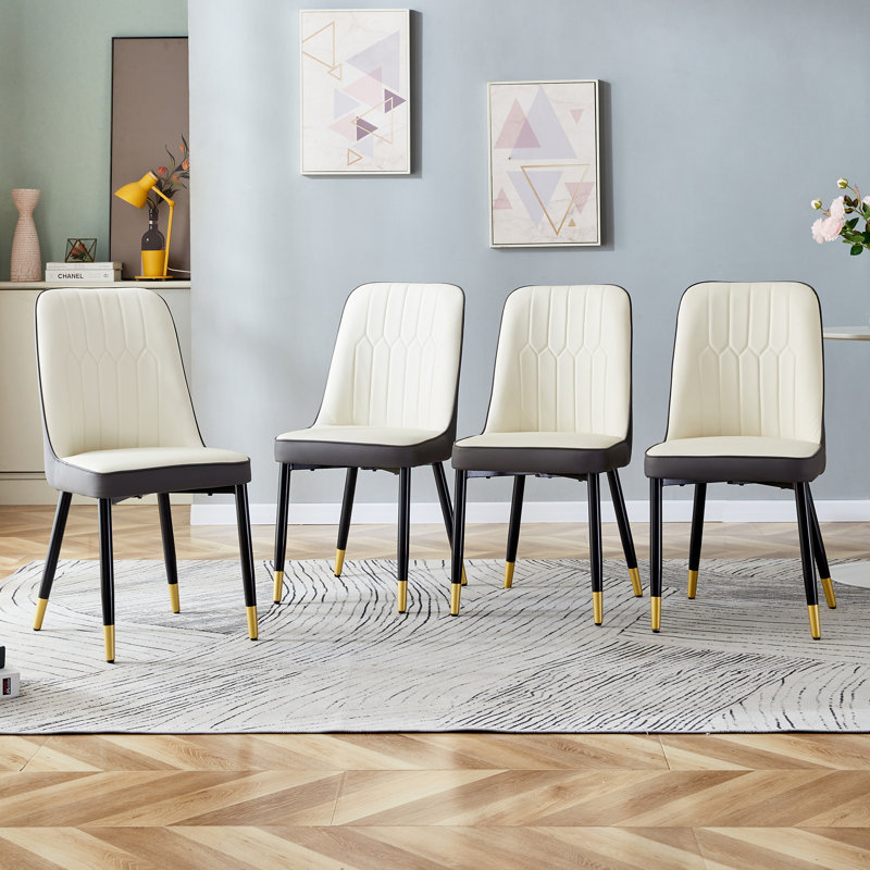 Shantai Unfinished Tufted Upholstered Back Side Chair, Beige/Dark Gray