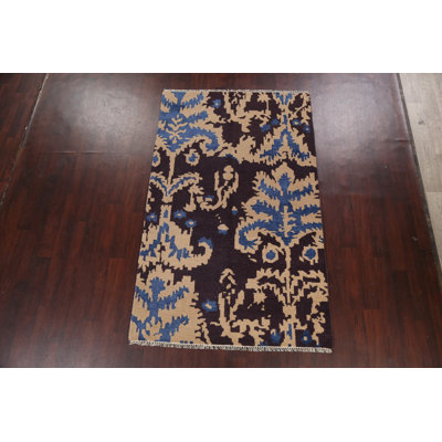 Tapis unique brun / beige / bleu noué à la main 4 pi 11 po x 7 pi 11 po New Age