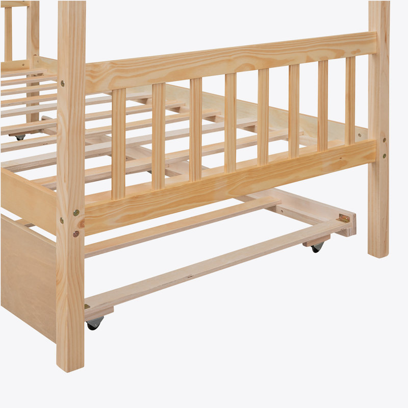 Annais Wooden House Bed with Trundle, Full, Natural
