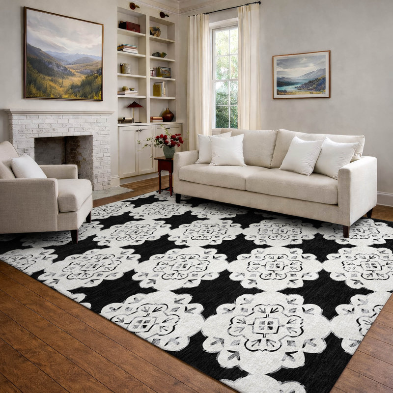 Premium Machine Washable Mayfield Casual Rug, 3' x 5', Black