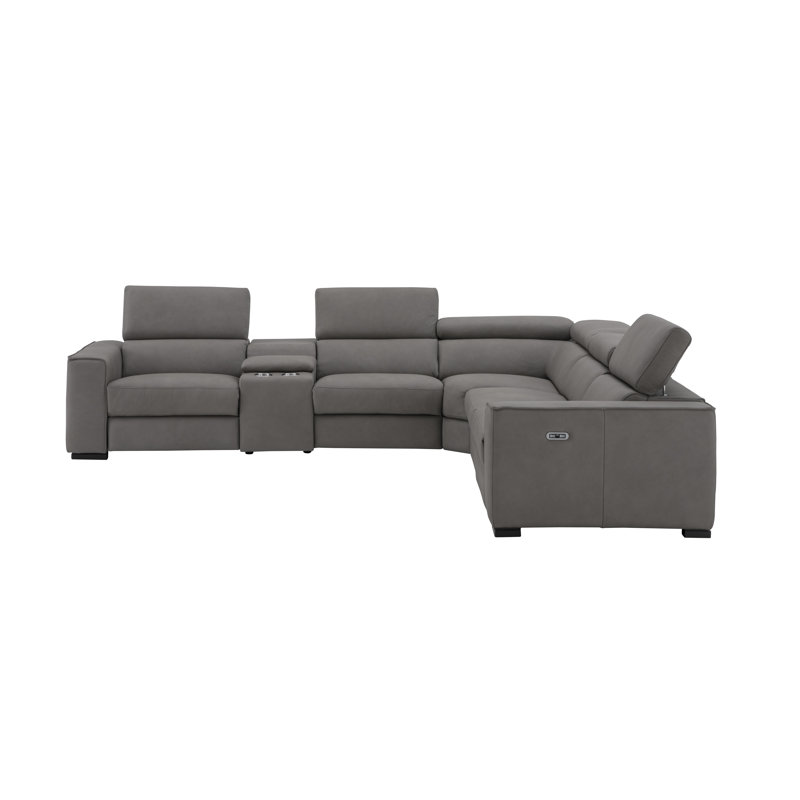 Canapé modulaire inclinable réversible en cuir véritable de 138 po Graddy, Cuir véritable truffe