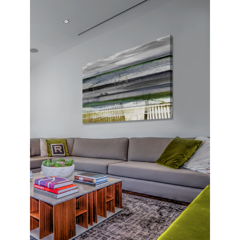 Breezy Nautical Beach Scene Canvas Art in Green and Gray