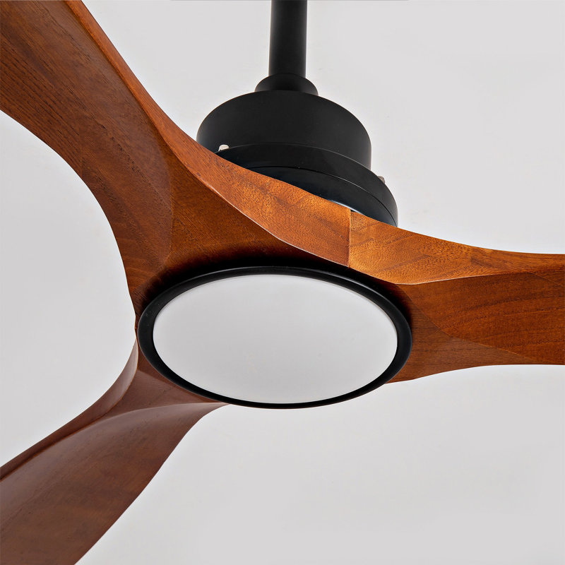 Hot Ventilateur de plafond noir moderne de 52 pouces avec lumière et 3 pales en bois massif avec moteur à courant continu réversible