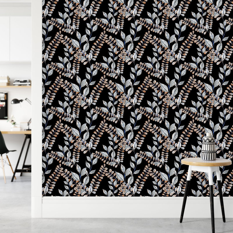 Papier peint noir avec feuilles