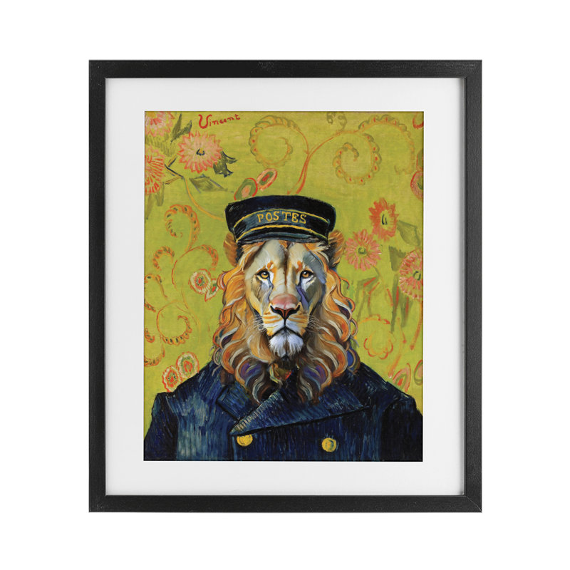 «French Lion Postmaster», reproduction sous verre encadrée, design par Grotto Studios, H 16 po x l 13 po, Cadre noir minuit