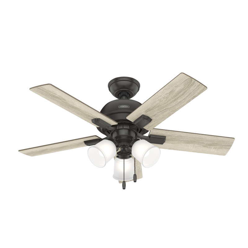 44" Crystal Peak 5 - Blade Ceiling Fan With Lights and Pull Chains, Noble Bronze