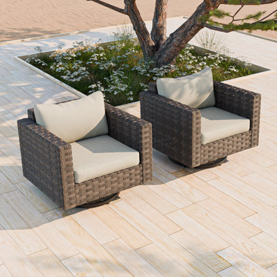 Wicker Outdoor Patio Swivel Glider Chair with Cushions (Set of 2)