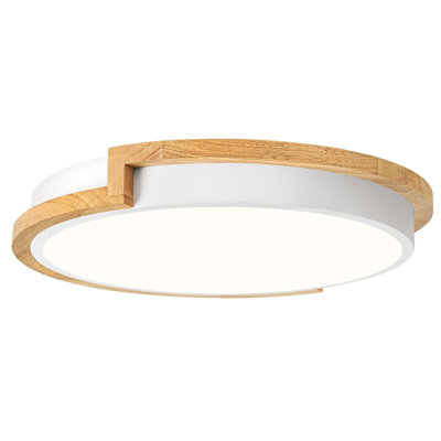 Dimmable Wood LED Flush Mount Ceiling Lights, 5CCT 2700K-6000K Hallway Lighting Fixtures, Minimalist Circular Ceiling Lamp For Bedroom Laundry Room Kitchen Entryway