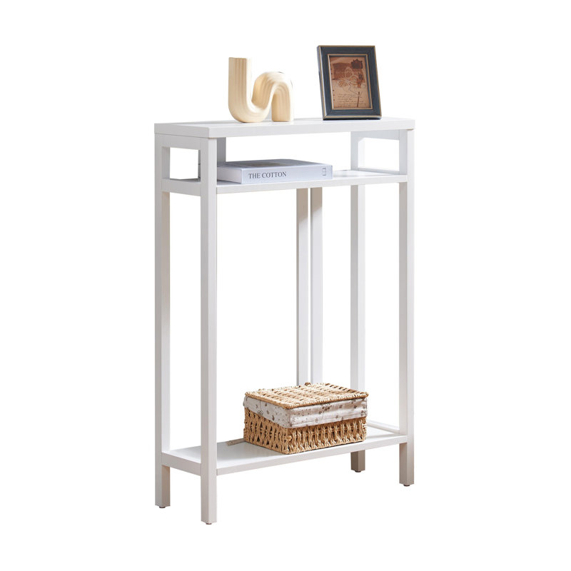 22 Inch Wide Narrow Console Table with 3-Tier Storage Shelves, Entryway Accent Table for Living Room or Hallway, White
