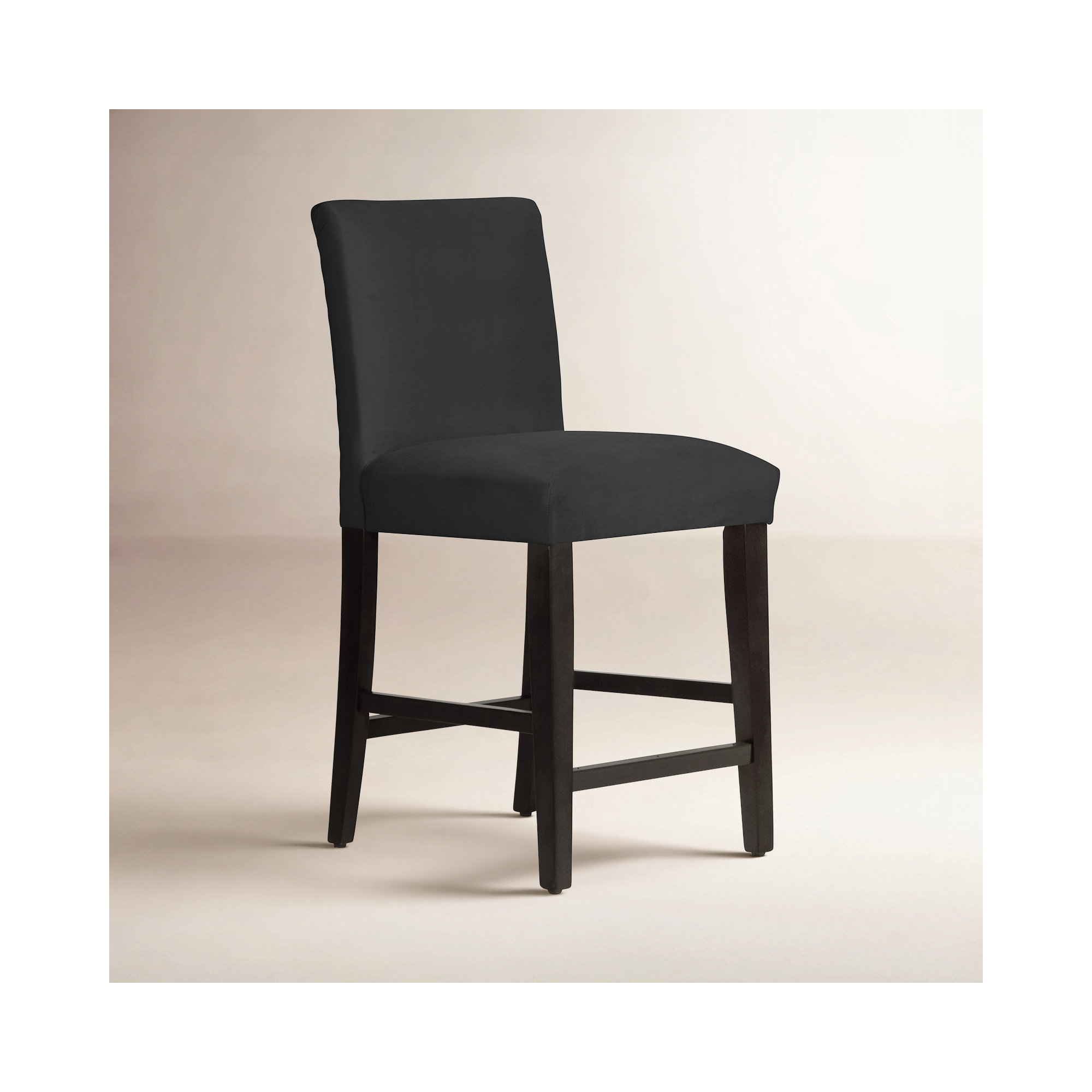 Hadrien Upholstered Stool, Classic Black Performance Velvet, Black Wood, Counter Stool (26" Seat Height)
