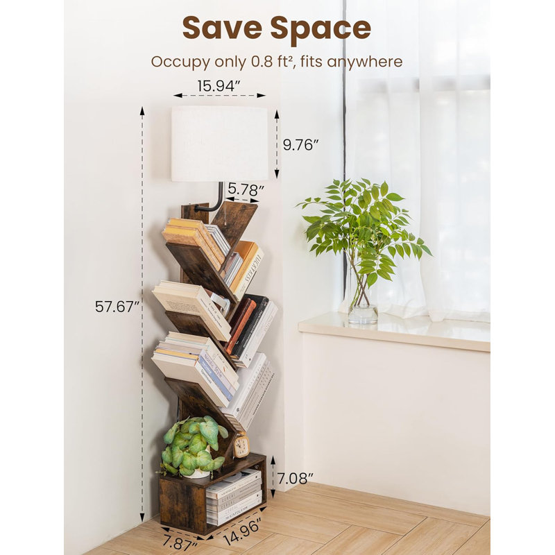 6-Tier Tree Erwin With Light - Tall Narrow Bookcase With Storage Cabinet, Floor Standing Organizer For Bedroom, Living Room & Home Office