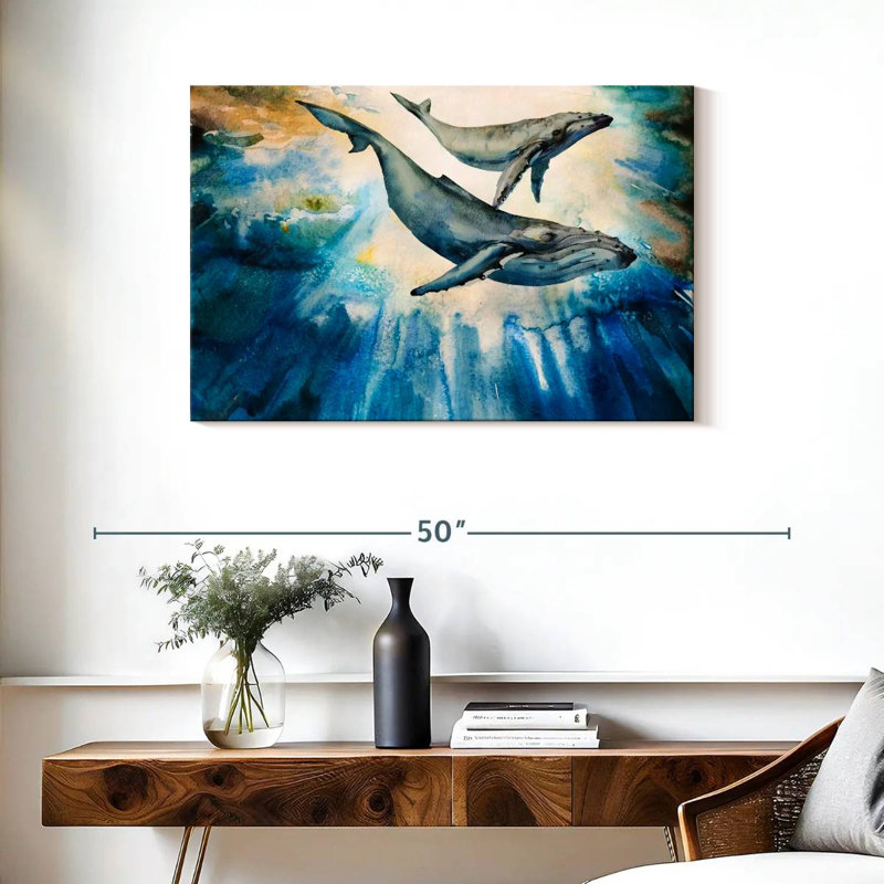 Baleine à bosse et veau Brampt, H 24 po x l 36 po