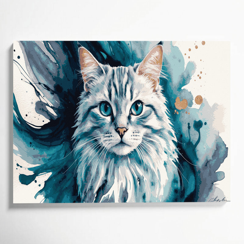 Cats Ojos Azules White Canvas Wall Art, 16" H x 20" W
