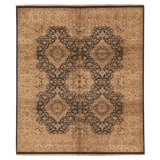 Hand Knotted Silk Area Rug in Black And Light Gold