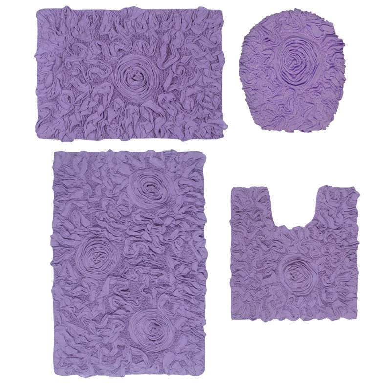 Orobosa Collection 100% Cotton Tufted Machine Washable Bath Rugs (Set of 4), Purple