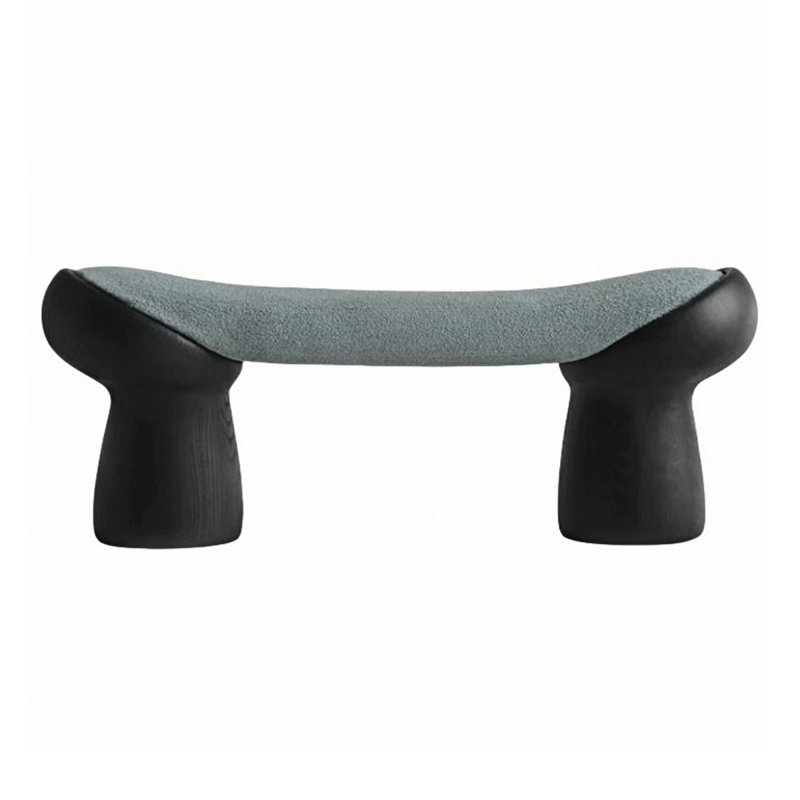Banc de chambre léger en bois massif avec tabouret Sherpa, H 19,68 po x l 59,05 po x P 17,71 po, Noir / gris ardoise