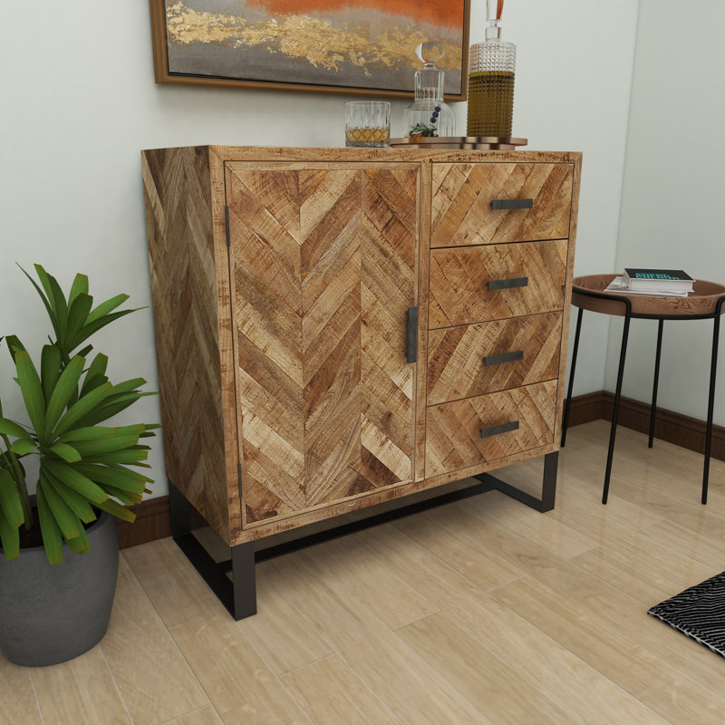 Buffet décoratif en bois massif 4 tiroirs 1 porte Comstock