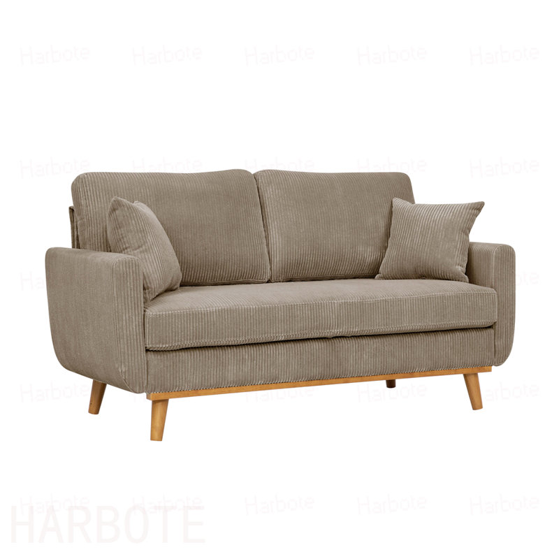 Causeuse en tissu avec accoudoirs et coussins décoratifs Corduroy, Corduroy-Brown