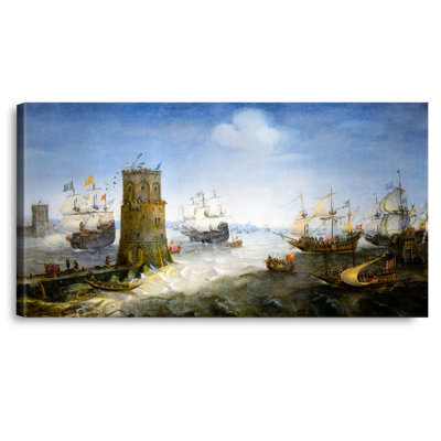 The Capture of Damiate by Cornelis Claesz van Wieringen 1628 Sailboat Warship Painting Reproductions Reproductions,Giclee Canvas Prints Wall Art for Home Decor