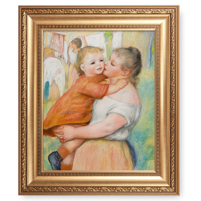 Laundress and Her Child by Pierre-Auguste Renoir Painting Reproductions World Classic Reproductions For HomeDecor,Gold Frame
