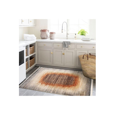 Machine Washable Brown Abstract Striped Classic Vintage Decorative Rug