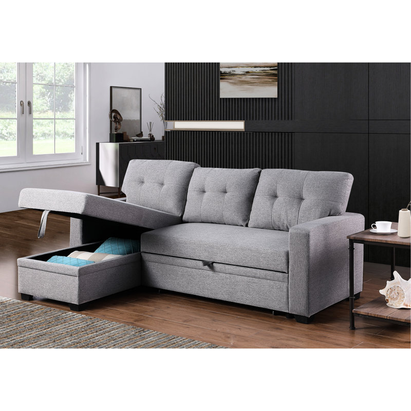 Canapé modulaire rembourré à 3 places en lin avec rangement pour méridienne, convertible en lit simple, coussins de dossier amovibles pour un siège confortable, méridienne de rangement, convertible, canapé-lit