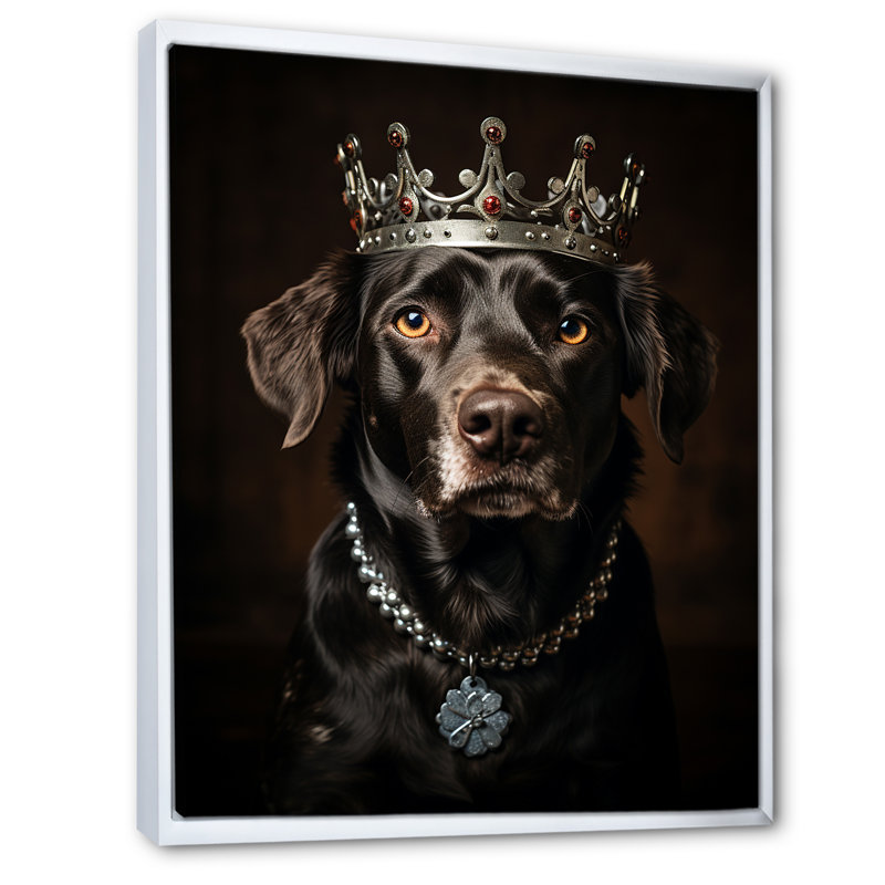 «Crowned Royal Labrador Dog II», art mural chien, Cadre flottant blanc, H 40 po x l 30 po x P 1,5 po