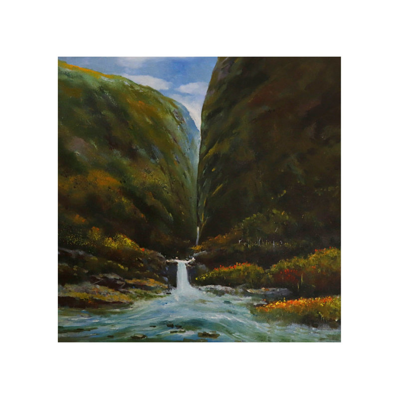 Chutes d'eau dans la nature | Huile sur toile | Par Kshirsagar Sanjay Krishna
