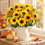 Ensemble de 2 bouquets de tournesols artificiels à tiges flexibles pour la décoration d'automne
