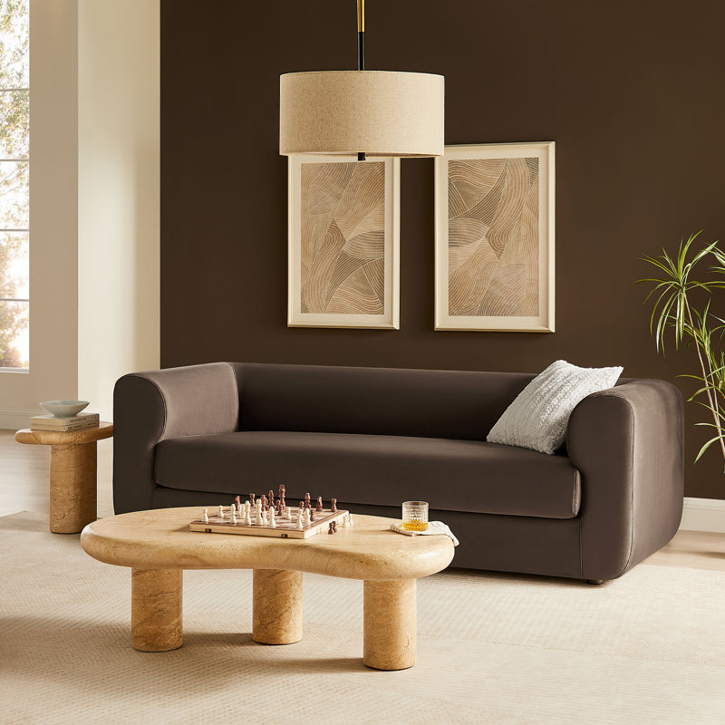 Leif 89" Boucle Upholstered Sofa, Chocolate Brown
