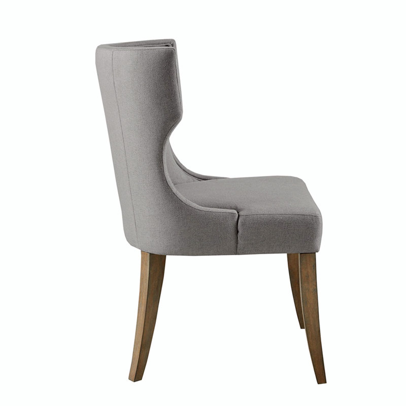 Light Gray Upholstered Wingback Dining Side Chair with Wood Legs