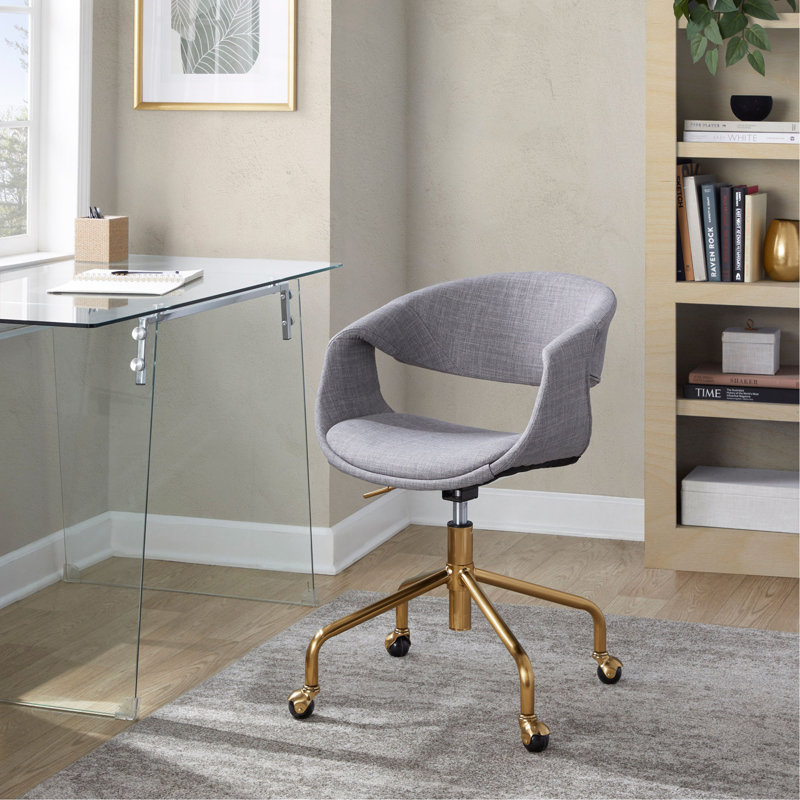 Chaise de travail en métal et tissu, Doré