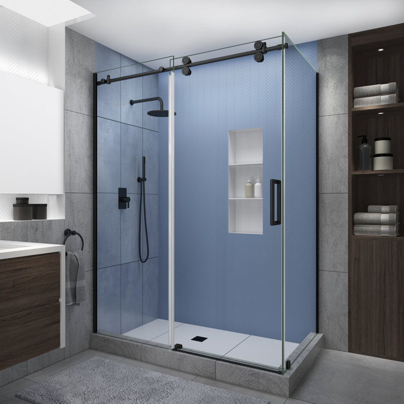 Langham XL 52" - 56" W x 34" D x 80" H Frameless Rectangle Sliding Shower Enclosure, Right, Oil Rubbed Bronze