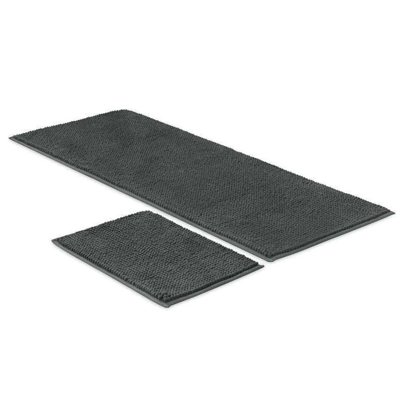 Super Soft Absorbent Microfiber Rectangle Non-Slip Bath Rug Set, Gray, 60'' L x 24'' W, Set of 2