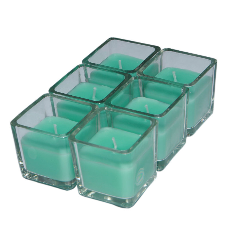 Bougie votive carrée en verre sans parfum, Aigue-marine, Ensemble de 96