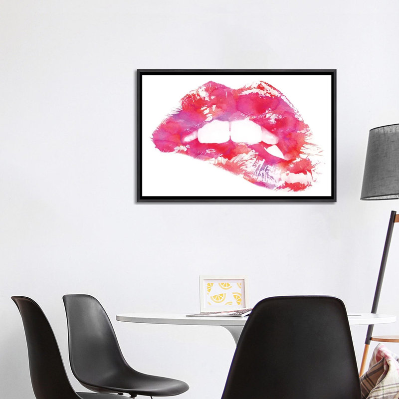 " Lippss " by Andreas Lie, 32" H x 48" W x 1.5" D, Distressed Black Framed Canvas