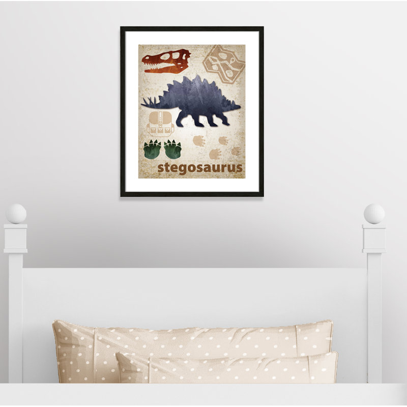 Décalcomanie murale Dinosaures-02 ', H 25,5 po x l 21,5 po x P 1,1875 po, Encadré de boîte à grain de bois noir