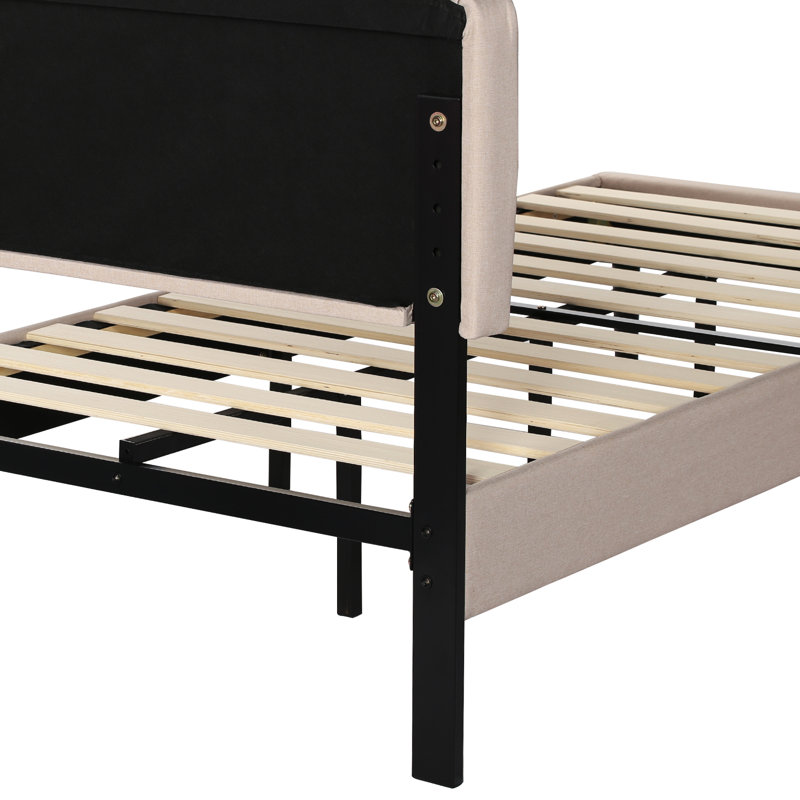 Upholstered Adjustable Headboard Twin Size Bed Set of 2, Beige